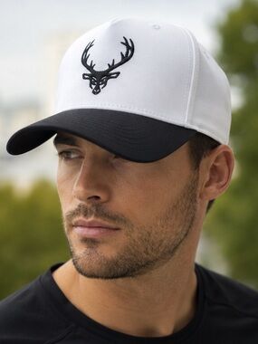 Bucked Up Deer Logo Snapback Hat White Black Adjustable Baseball Cap NWT Unisex